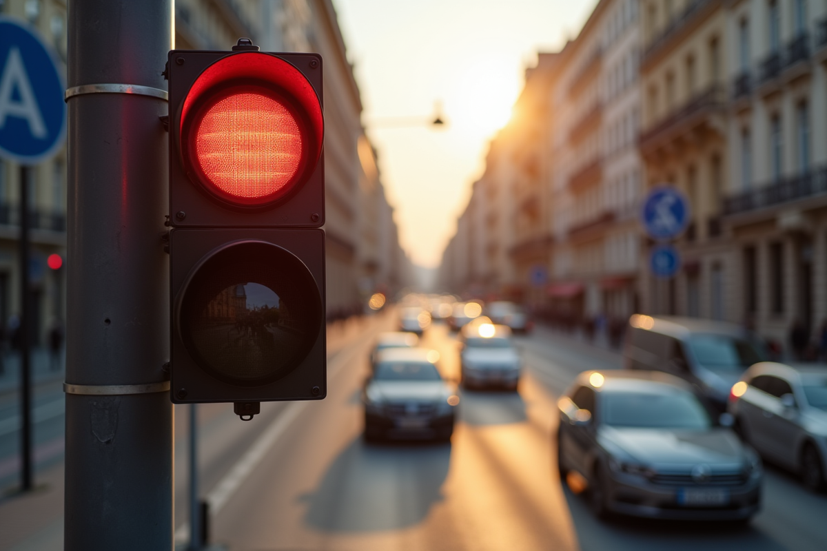 Caméra de surveillance au feu rouge dans une rue française