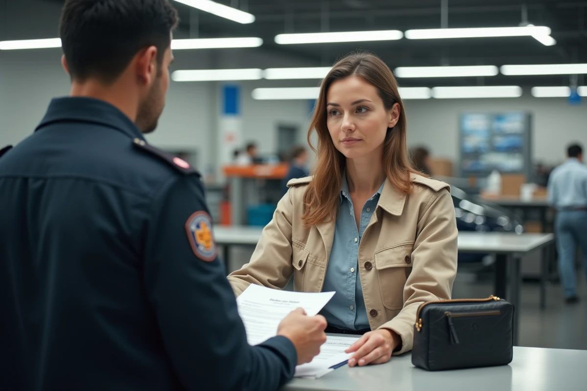 Cliente remettant sa carte grise à un employé dans un centre auto Norauto pour immatriculation