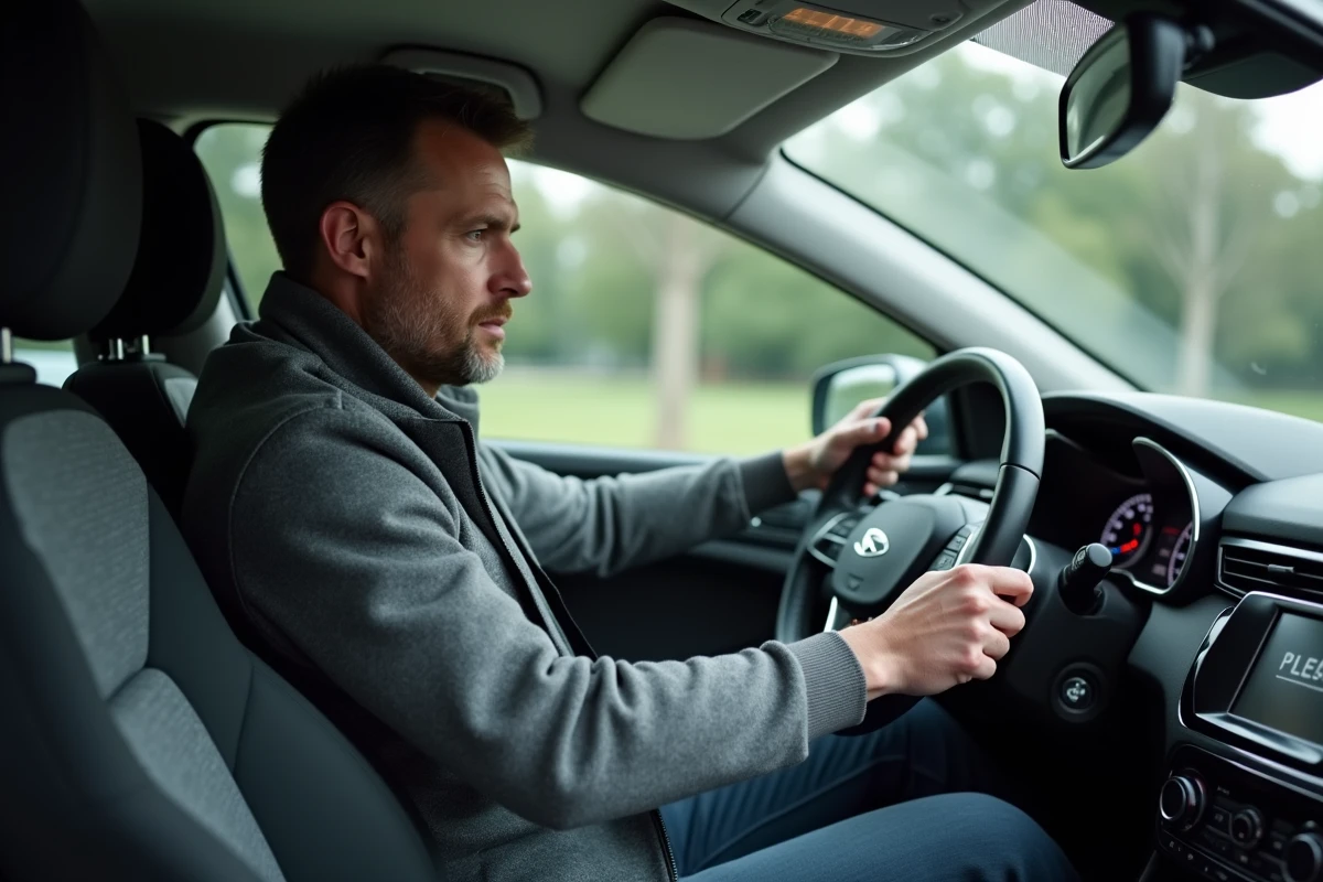 Conducteur observant le compteur kilométrique élevé d'un véhicule diesel compact en intérieur habitacle