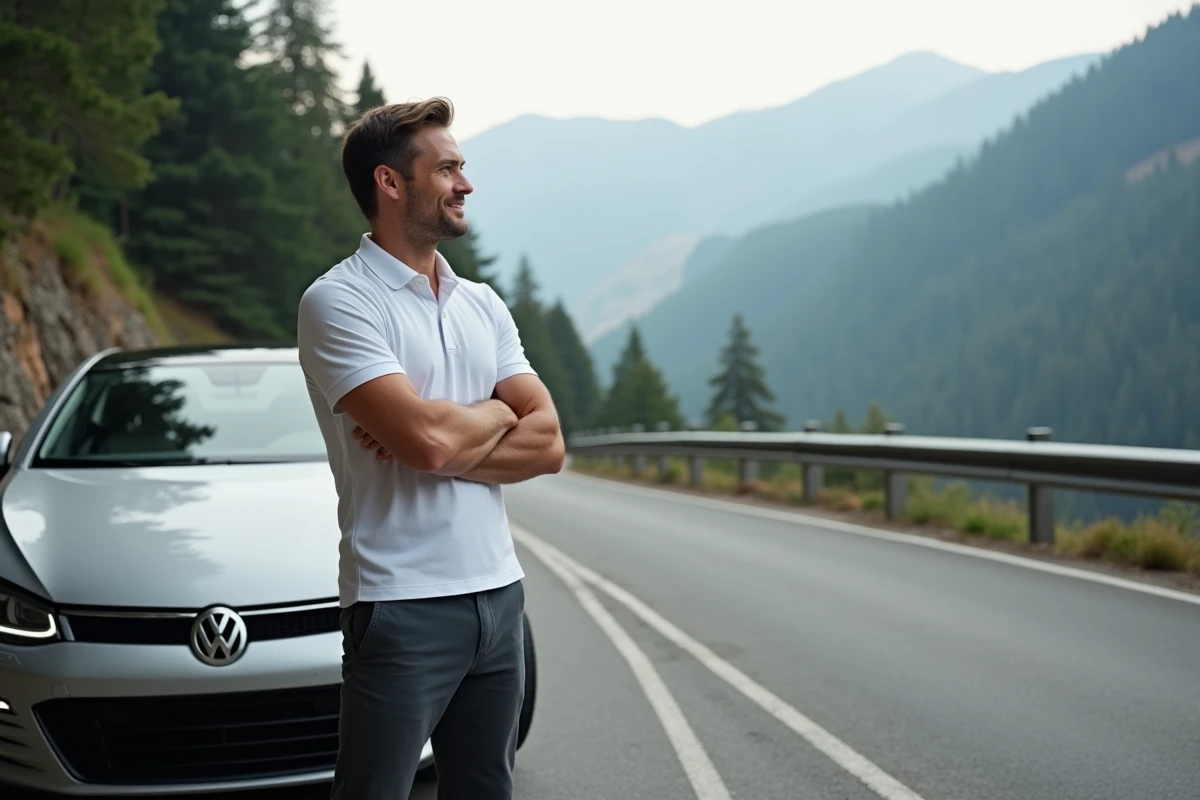 Conducteur de voiture sportive argentée sur une route de montagne sinueuse, évoquant les performances dynamiques et l'attrait des technologies shitech pour les passionnés