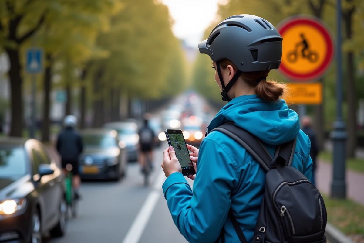 Femme consulte une application de navigation sur un scooter à Chambéry