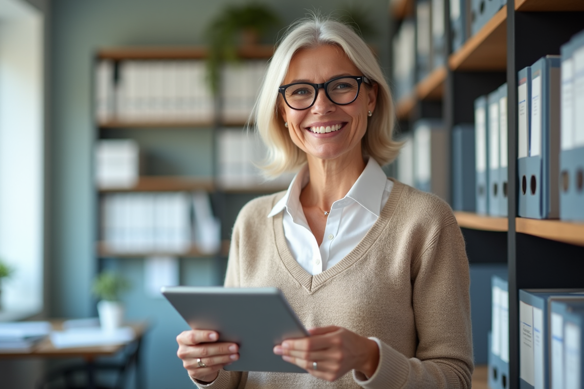 Femme dapproche avec tablette et documents