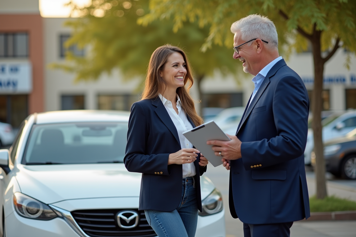 Femme parlant avec agent d