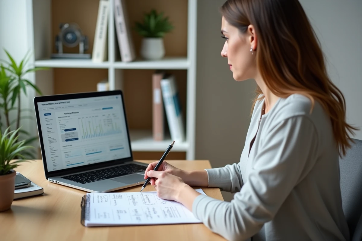 Femme consultant des fiches techniques automobiles avec conversions de puissance CV ch DIN hp et kW