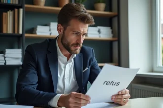 Homme en réflexion examinant une lettre de refus