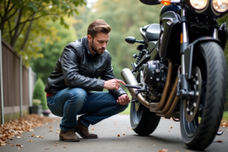 Homme comparant deux silencieux de moto en extérieur