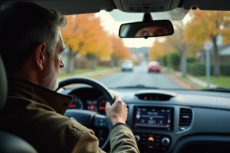 Homme d'âge moyen vérifiant le compteur de sa voiture stationnée
