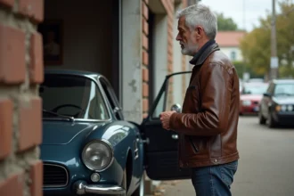Homme examinant la plaque VIN d'une BMW CSL vintage