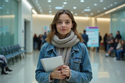 Jeune femme dans une prefecture française en attente