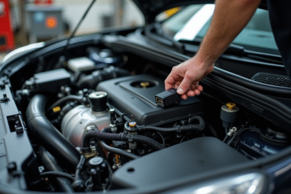 Moteur Peugeot 1,6 HDi inspecte par un mécanicien