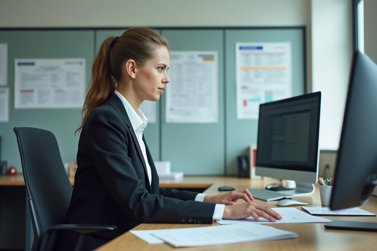 Secretaire au bureau avec une plaque Z française à côté